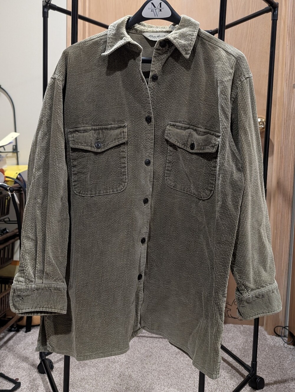 Eddie Bauer Vintage Olive Corduroy Shirt Jacket High